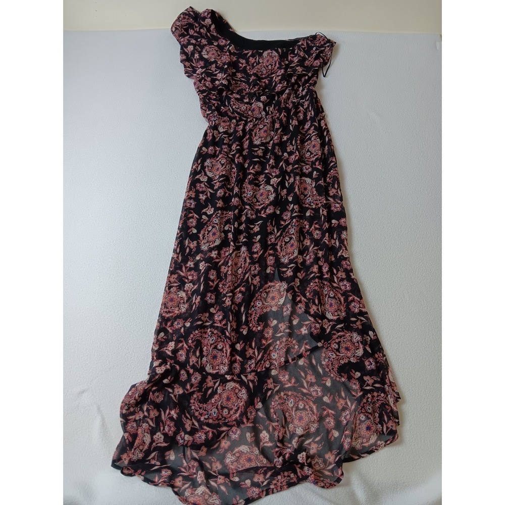 Greylin One Shoulder Paisley Floral High Low Maxi Dress Black Red Small 81203475